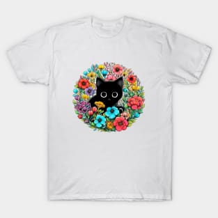 Cat and Flowers T-Shirt